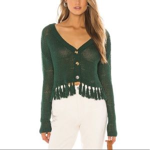 Tularosa Green Cenote Crop Fringe Tassel VNeck Long Sleeve Cardigan Sweater Boho